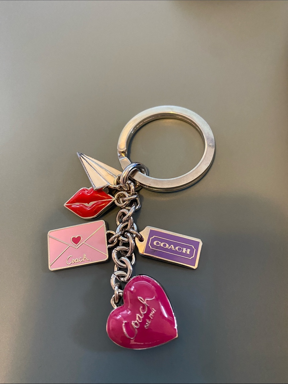 Coach Pink & Red Enamel Heart and Lip Charm Keyring